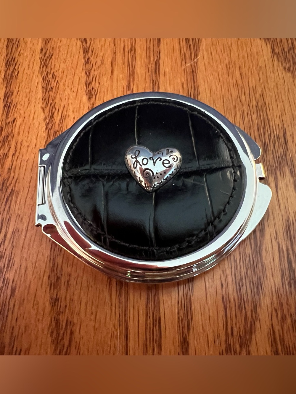 Brighton Black Leather Heart Accent Purse Mirror